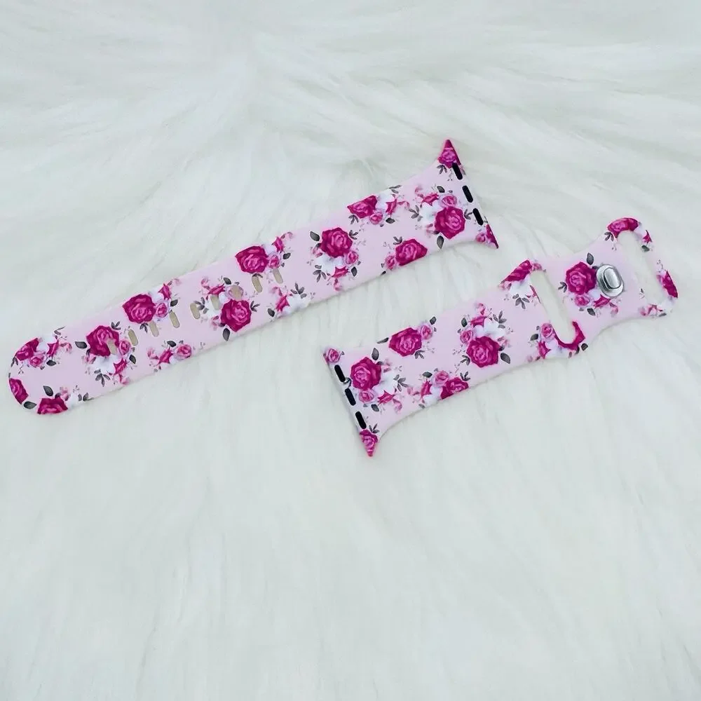 New Pink Roses Floral Design Apple Watch Bands 38mm 40mm 41mm